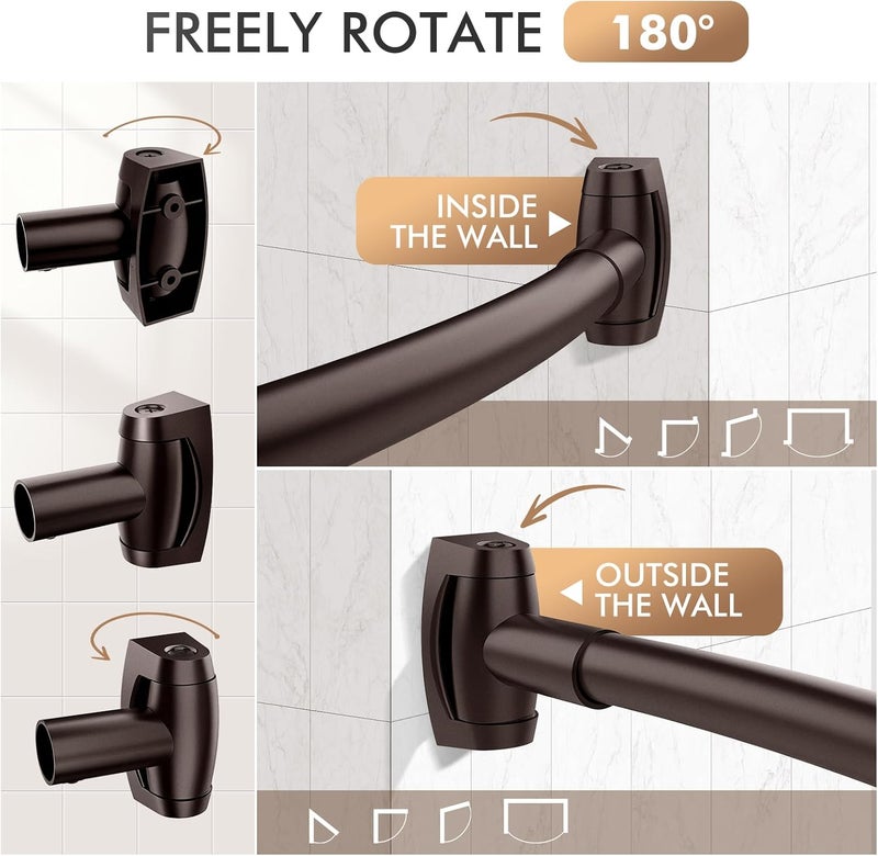 Bonpally Curved Shower Curtain Rod for Bathroom, 40-72 Inches Adjustable Curved Shower Rod, 0.9MM Aluminum Shower Curtain Rod with Rotating Brackets for Extra Shower Space, Need to Drill, Bronze - Image 3